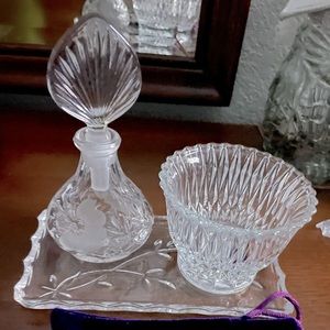 Princess House perfume bottle, vanity tray and trinket dish bowl